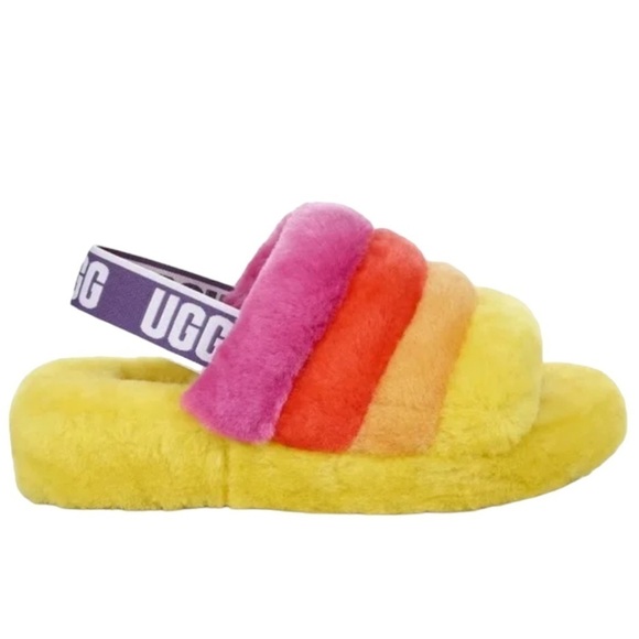 UGG Rainbow Women’s Fluff Yeah Slide Slipper Shoes - Picture 3 of 15